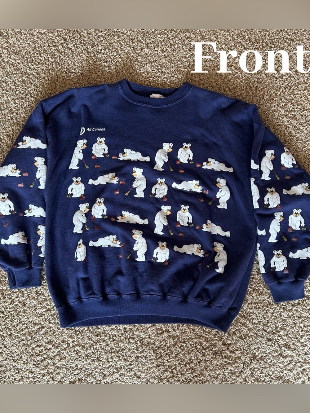 All Canada polar-bear/curling crewneck
